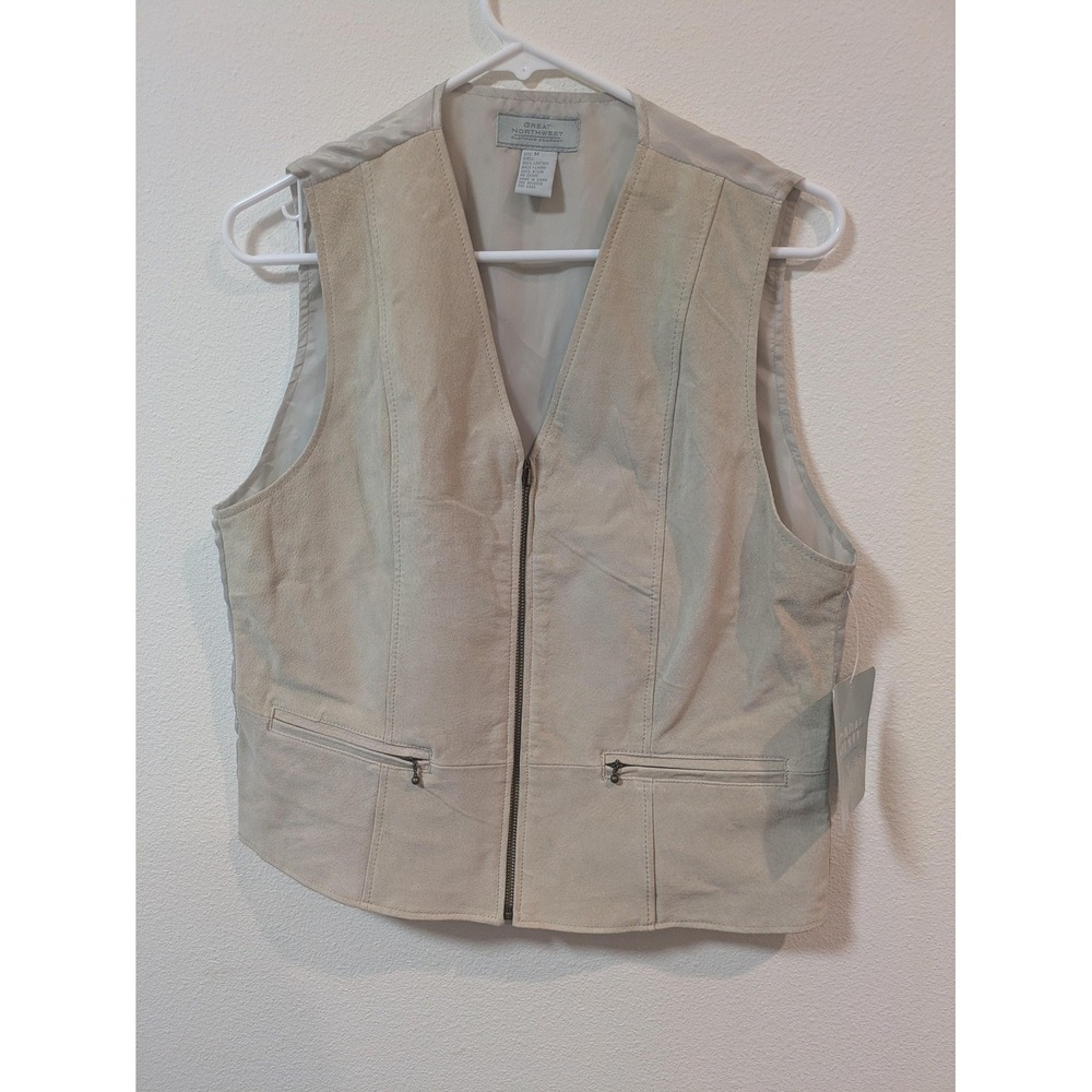 Great Northwest Clothing Company Vest Womens Medium Beige Leather Zip Pockets